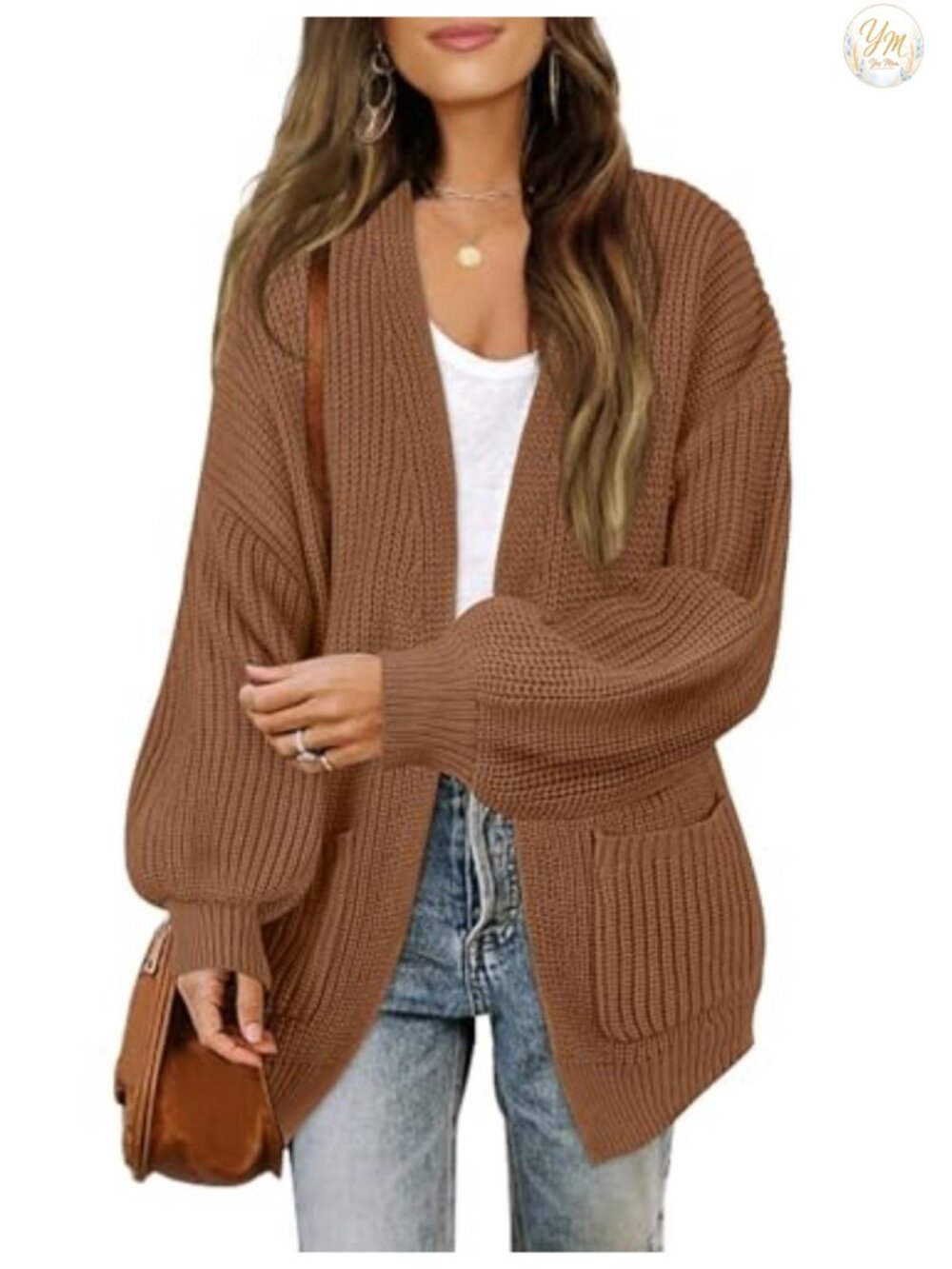Oversized Lantern Sleeve Cardigan Sweater for Women Loose Knit